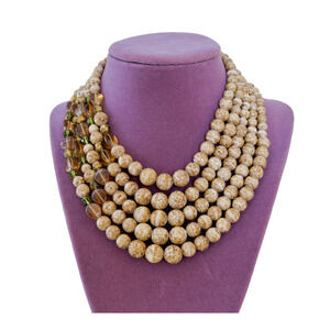 VTG Unsigned Schiaparelli Glass Bead 5 Strand Necklace MCM Glam Artsy 50s Gala